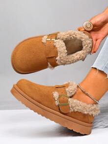 Women's Autumn/Winter High-End Thick Sole Anti-Slip Cold-Resistant "-Style" Snow Boots, Casual Fashionable Comfortable Closed Toe/Buckle Winter Shoes, House Slippers,Fur Boots