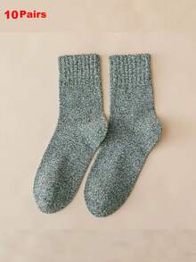 5 Pairs Men Thick Wool Knit Socks, Warm Casual Unisex Mid-Calf Socks Suitable For Autumn And Winter, Women Knee High Socks And Tights, Fall