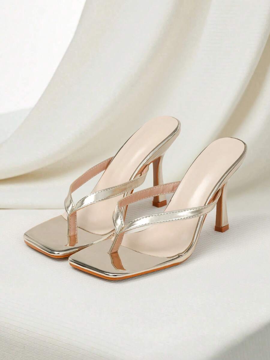 Classic Simple Strappy Open Toe Women's High Heeled Sandals Gifts - Gold - View 1