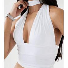 Cropped Turtleneck Adjustable Multi-Way Women's Simple Backless / Backless Hollow / Cut Out Holiday - Blanco - Ver 2