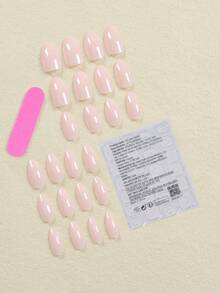 24入組中號杏仁形粉紅和裸色簡約時尚可愛假指甲套裝，適用於派對、舞會或日常使用，膠貼假指甲美甲用品升級你的造型 - 彩色 - 查看 2