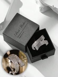 Gift Box Set Elegant Shiny Micro-Inlaid Diamond Line Crossing Design Gold Ring, Multiple Sizes Available, Suitable For Women Wedding Party, Valentine's Day Gift - Silver 2 - View 10