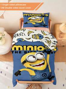 Minions 1/2 Peças Conjunto de Roupa de Cama com Tema Minions, Impressão 3D Dupla Face (1 Fronha Impressa em 1 Lado + 1 Edredom Impresso em 2 Lados), Conjunto Berçário/Jardim de Infância, Edredom com Estampa Fofa Impressa Digitalmente, Roupa de Cama Infantil com Fronha 33 * 45 Pode Ser Vendida Separadamente