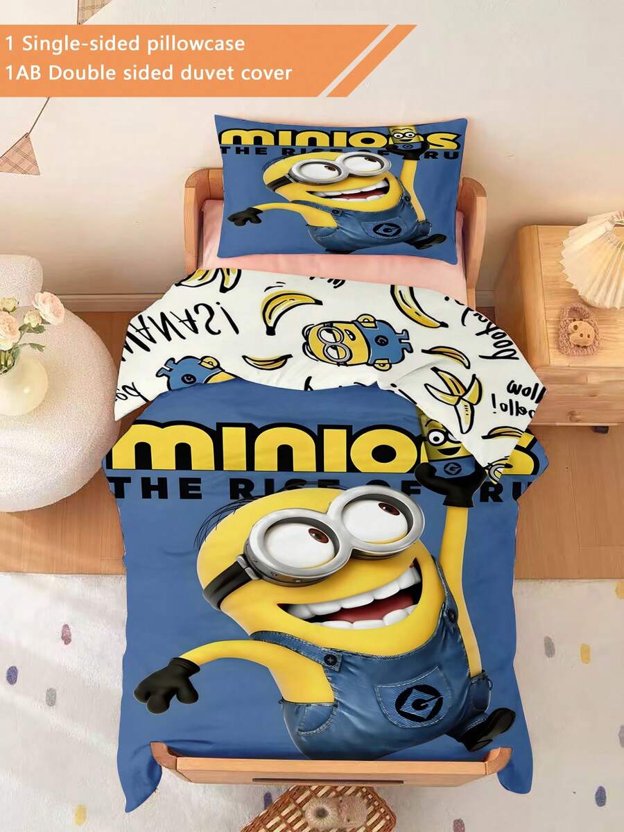 Minions 1/2 Peças Conjunto de Roupa de Cama com Tema Minions, Impressão 3D Dupla Face (1 Fronha Impressa em 1 Lado + 1 Edredom Impresso em 2 Lados), Conjunto Berçário/Jardim de Infância, Edredom com Estampa Fofa Impressa Digitalmente, Roupa de Cama Infantil com Fronha 33 * 45 Pode Ser Vendida Separadamente