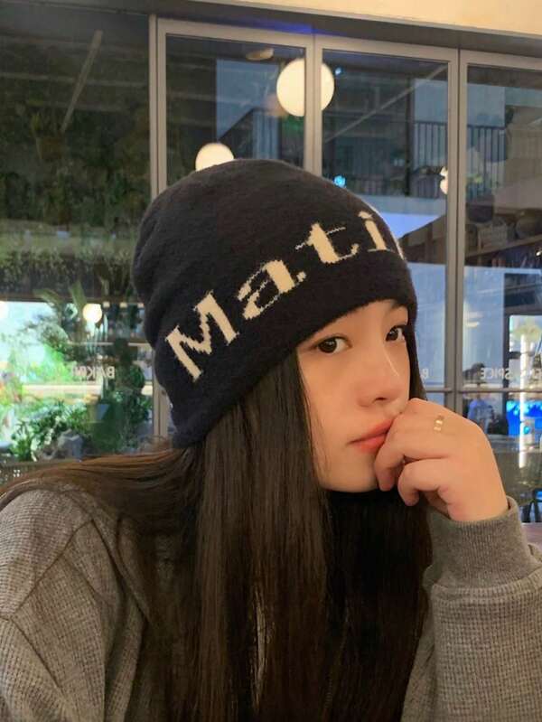 1 pezzo Cappello lavorato a maglia da donna, di stile nuovo e versatile per autunno/inverno, cappello lavorato a maglia caldo con protezione per le orecchie, berretto elegante per il freddo
