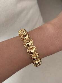 1 pieza Pulsera elástica minimalista y elegante con combinación de corazón de oro, plata y perla, adecuada para hombres y mujeres para uso diario y reuniones