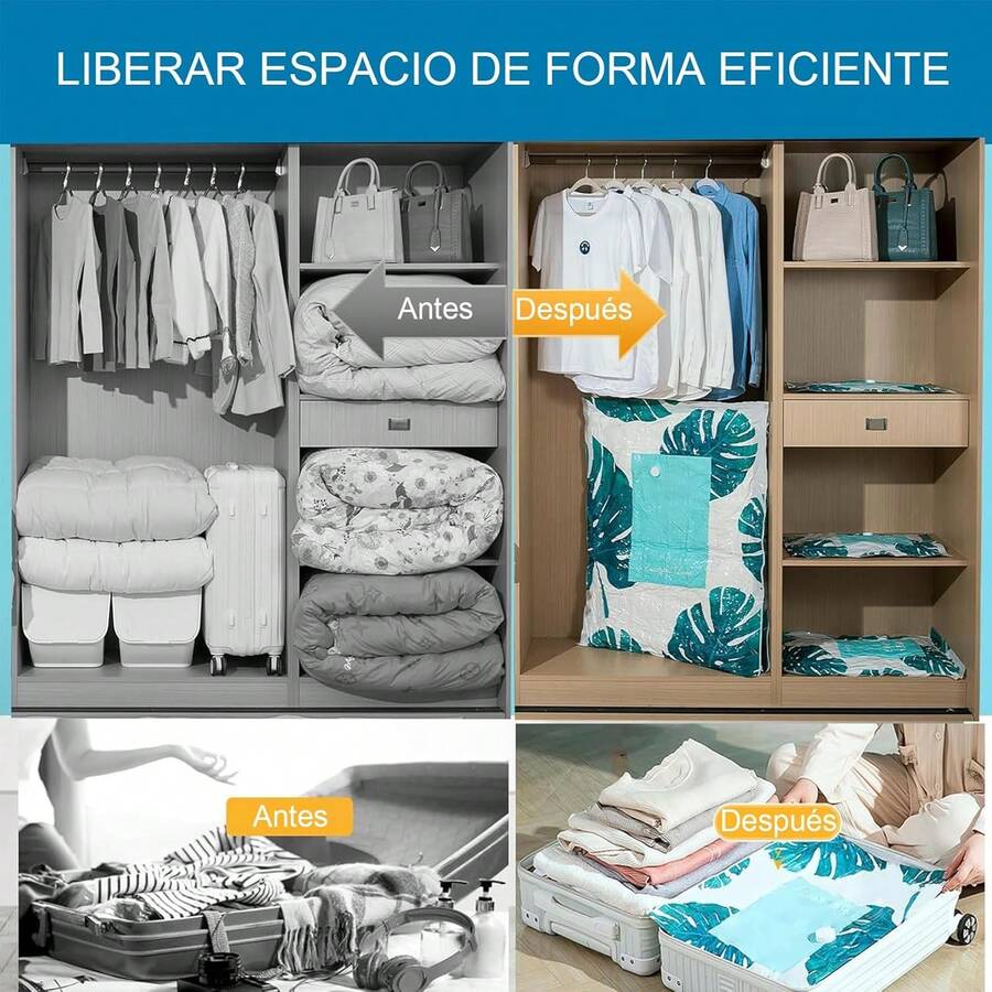 Bolsas de Almacenamiento de Vacío 12 Pcs, Bolsas al Vacio Ropa para Viaje Reutilizables, Bolsas de Compresión con Bomba Vacio Eléctrica, Ahorro Espacio para Guardar Cobijas Edredones - 12 piezas - Ver 1