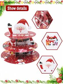 1 pièce Support à gâteau en papier de Noël, support à 3 niveaux de design Père Noël pour cupcakes, support de présentation pour desserts, plateau à gâteau/dessert pour la décoration de table de Noël, support à gâteau, assiettes à gâteau, support d'affichage de desserts, décorations de Noël pour la maison