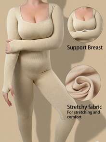 Winter Plus Size Women Seamless Slimming Jumpsuit With Compression, Long Sleeve And Pants