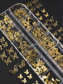 12入混色金色金屬色系蝴蝶結圖案美甲貼紙，百搭精緻DIY美甲裝飾，適合女性美甲飾品 - 金色 - 查看 4