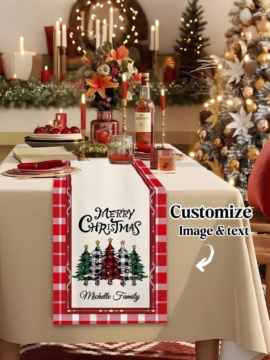 Taplak Meja Natal Kustom yang Dipersonalisasi, Taplak Meja Dekorasi Pesta Liburan Motif Amerika, Taplak Meja dengan Tata Letak Kreatif, Taplak Meja Natal, Hadiah Keluarga, Hadiah untuk Ibu, Hadiah dengan Nama - MultiWarna - View 1
