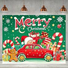 خلفية تصوير عيد الميلاد، لافتة خلفية عيد الميلاد المبارك مع بابا نويل والهدايا وتصميم البلورات الثلجية لاستخدامات متعددة، مناسبة للحفلات الداخلية والخارجية