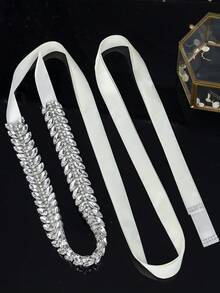 1件镶钻奢华婚纱腰带，手工女士时尚腰带，情人节配饰 - 銀色 - 查看 12