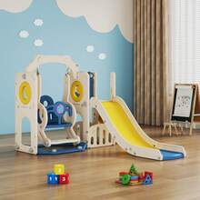 6-In-1 Toddler Slide & Swing Set With Basketball Hoop, Telescope & Storage Bin, Kids Climber With Extra-Long Slide For Indoor Outdoor Play - 02 Blue - View 2