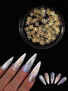 1盒圣诞美甲亮片，金色雪花美甲饰品，雪花圣诞礼物美甲设计冬季亮片美甲DIY装饰指甲 - 彩色 - 查看 10
