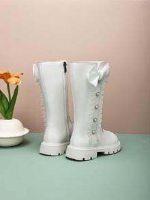 زوج من بوت الأميرات للبنات مزينة بالخرز والدانتيل والفيونكة، ذات نعل سميك وسحاب جانبي، طراز أميرة، مناسبة للاستخدام اليومي والمدرسة وحفلات الأميرات والموضة (لون البطانة عشوائي أسود أو أبيض)