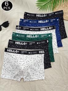 6pcs Men's Boxer Briefs, Teenager Underwear, Personalized Polka Dot Print HELLO Waistband Design, Comfortable And Skin-Friendly - Multicolor - View 1