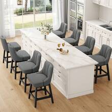 GIKPAL 26" Swivel Bar Stools With Backs Set Of 2, 26" Counter Height Bar Stools, Extra Upholstered Counter Barstools With Square Solid Wood Legs For Kitchen Island, Dining Room, Dark Gray