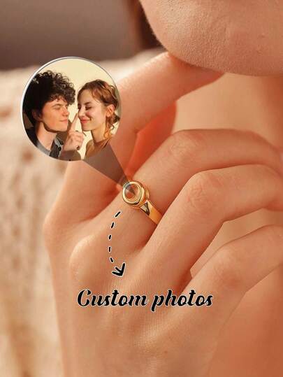 Anillo de acero inoxidable ajustable con proyección de foto personalizada, anillos de pareja/familia/mascota con foto personalizada, regalo ideal para mamá, parejas, amigos, familia, abuelos, novia, apto para uso diario, cumpleaños, fiesta, boda, graduación, Día de la Madre, San Valentín, Navidad