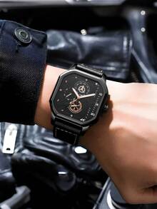 Men's Watch Black Simple Four-Piece Set, Including Watch, Bracelet, Necklace And Ring, Suitable For Casual And Formal Occasions, Simple And Elegant Necklace Jewelry Set, The Best Gift For Friends