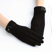 Women's Warm Winter Gloves With Bow Decor, Touch Screen Gloves
