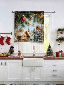 1 pieza Cortina transparente decorativa navideña, adecuada para sala de estar, dormitorio, cocina, fiesta navideña, árbol de Navidad, decoración de otoño, 100g/㎡