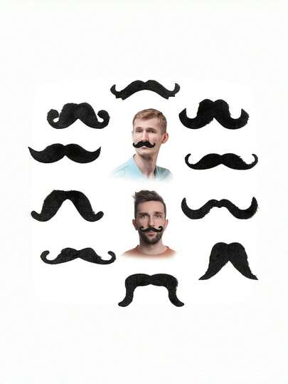 12pcs Black Fake Mustache And Eyebrow Set - Adult Fashionable Mustache Costume, Ideal For Halloween, Christmas And Marathon Parties, Party Accessories | Fun Design | Durable Adhesive, Mustache Accessories