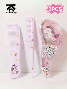 3pcs Cartoon Hair Comb Set - Wet & Dry Use, Detangling & Styling Brushes For All Hair Types, Durable ABS Plastic Handle, Perfect Gift Idea.Kidvery