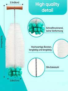 2026新款高档瓶子清洁刷，长柄杯子刷，厨房玻璃瓶清洁刷，奶瓶茶杯清洗器，长木柄杯子刷，手动非电动清洁工具硅胶软杯刷，多功能长柄杯子刷，TPR材质，厨房杯子清洗工具，适用于瓶子、杯子、保温瓶、咖啡杯、酒杯，可去除污渍，长柄设计。 - 彩色 - 查看 4