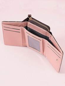 复古字母M钱包 女士短款拉链三折时尚新款多卡位手拿包零钱包 女士钱包 迷你钱包 钱包 小钱包 可爱钱包 手腕包 男士钱包 男士钱包 皮革卡包 零钱包 - 咖啡 - 查看 4