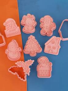 8件套圣诞饼干模具，驯鹿图案饼干印章，雪花烘焙工具，浮雕饼干模具