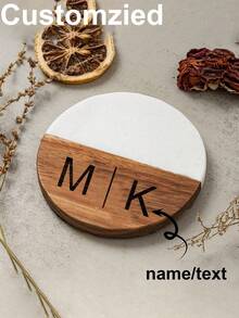 1pc Customized Wooden Coaster, Pine Wood Coaster With Personalized Logo Name, Ideal Gift For Wedding, Engagement, Family Gathering, Friends And Families, Can Customize Your Name, Round Placemat, Beverage Coaster, Coffee Coaster,Chic Design