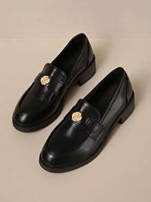 2024 New Vintage Camellia Brown Soft Leather Slip-On Loafers, Round Toe Chunky Heel British Style Oxfords