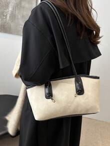 1 buc. Geantă de bowling din PU cu închidere cu fermoar matlasată, culoare solidă, geantă tote de mare capacitate, geantă de umăr cu textură nouă la modă, geantă tote de navetă în stil retro Merlot, rucsac școlar pentru studenți cu pandantiv cu nod de frânghie, potrivită pentru uzul zilnic al femeilor