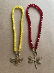 1pc Exaggerated Colorful Beaded Necklace, Fashion Stainless Steel Animal Dragonfly Eagle Pendant Choker Necklace For Women