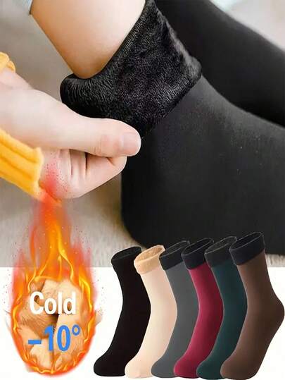 1 Pair Of Solid Plush Lined Crew Socks, SimpleWarm Unisex Snow Tube Socks, Suitable For Autumn AndWinter, Women's Stockings And Socks, Fall
