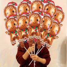 10 baloane folie mini Omuleț de turtă dulce de 40 cm, decorațiuni de petrecere Moș Crăciun, recuzită decorativă de Crăciun