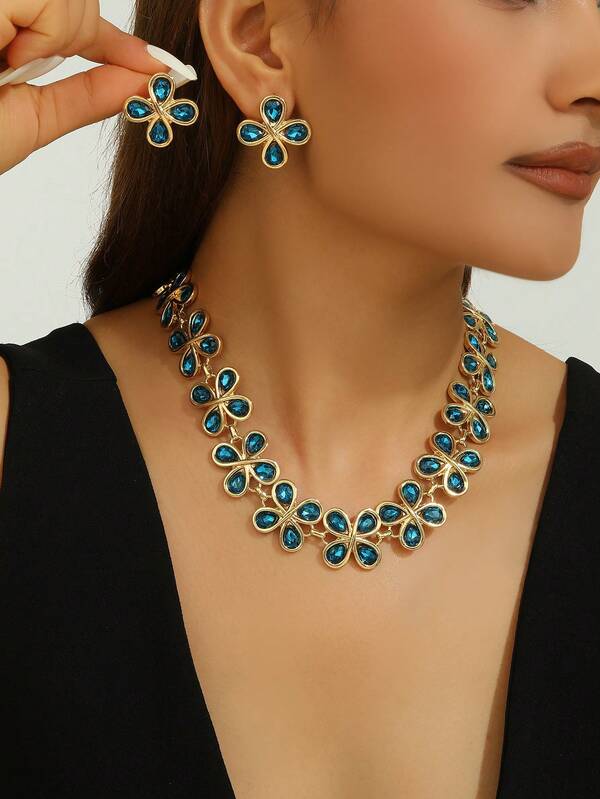 3pcs/Set Elegant Floral Earrings & Necklace Jewelry Set, Sophisticated & Graceful For Formal Occasions