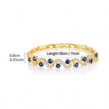 1pc Blue High-Quality Zirconia Inlaid Gold Bracelet, Luxurious, Elegant, Suitable For Daily Wear Or Gifting. - Multicolor - View 5