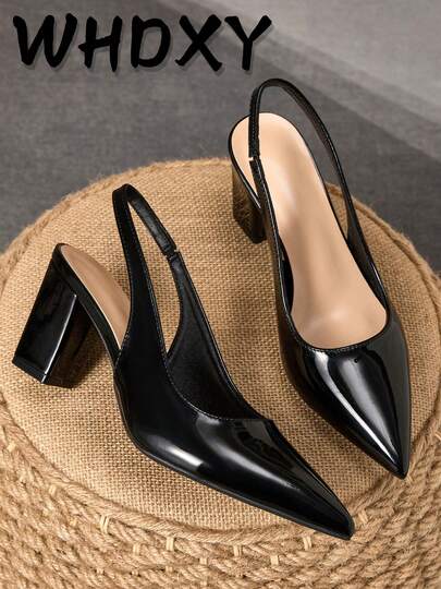 WHDXY 1 Pair Women's Elegant Black High Heel Shoes, Comfortable & Versatile, Suitable For Commuting, Office, Work, Valentine's Day, Flight Attendant, 7CM Chunky Heel