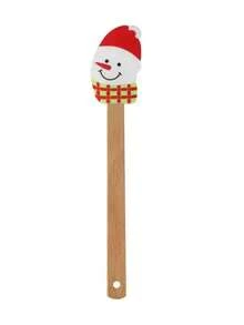 1pc Christmas Silicone Scraper With Wooden Handle, Christmas Icing Scraper, Beechwood Household Kitchen Baking Cream Cake Spatula Silicone Scraper - Multicolor - View 12