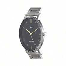 Men's Stainless Steel Minimalistic Black Dial 3-Hand Analog Watch Gifts For Men MTP-VT01D-1B