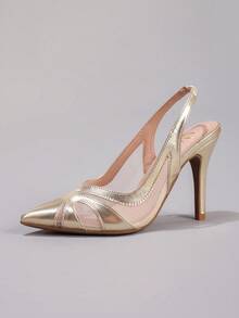 Giày sandal cao gót phối ren, giày cao gót mũi nhọn gợi cảm màu sâm panh thời trang, giày dự tiệc thoáng khí khoét lỗ, thanh lịch, giày cao gót nhọn, trang phục mùa hè. - Rượu sâm banh - Xem 15