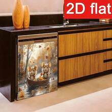 1pc 2D Flat Printed Magnetic Dishwasher Door Sticker With Pattern Of Two Brown Mice Sitting In A Wooden Boat Filled With Maple Leaves Floating On Water, Surrounded By Falling Yellow Leaves And Golden Forest - Waterproof, Easy To Clean, Reusable, Suitable For Dishwasher, Refrigerator, Washing Machine, Dryer Decoration, No Glue Needed, Kitchen Decor Accessory, Fits Most Dishwashers, Home Decoration