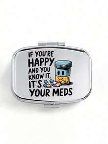 Cute Medicine Bottle Letter Series Pattern Two Room Portable Pill Storage Room, Cute Mini Metal Storage Box, Portable Pill Box For The Start Of School Season, Personalized Creative Gift With Cartoon Logo