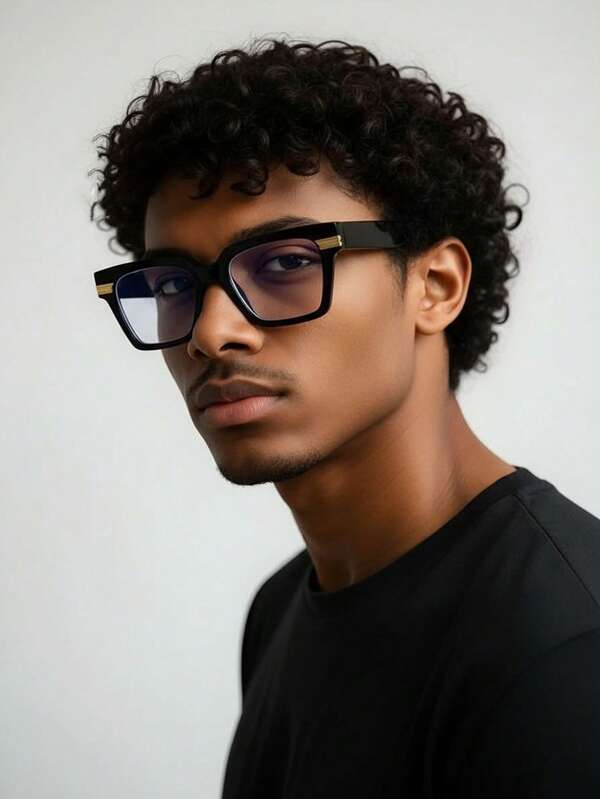 A Pair Of Men's Black Studded Square Glasses,Made Of PC Material,Anti-Blue Light,Y2K Style, Mobile Phone Accessories,Blue Light Glasses Women,Fake Glasses,Clear Glasses,Glasses Women,Easy Comfort,Season Picks,Halloween Edit,Suitable For Daily Office Commuting,Back-To-School Season,Gaming,Looks Of Party,Campus Study.