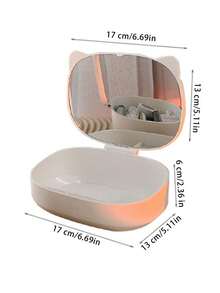 1 boîte de rangement pour coiffeuse avec miroir, miroir de maquillage pliable avec fonction de rangement et d'organisation, miroir de maquillage de bureau avec boîte de rangement