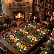1 Stück/4 Stücke/6 Stücke Weihnachts-Lebkuchen- und Stechpalmen-gemustertes Geschirr, wärmeisolierendes Geschirr, maschinenwaschbares Polyester-Geschirr, schützendes Geschirr, Tischdekoration, Wohnzimmer-Dekoration für den Familienalltag, geeignet für Gruppenzusammenkünfte - Verschiedenfarbig - Übersicht 4
