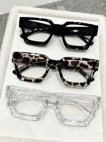1/2/3/4 件女士塑料全矩形框架防风经典便携 Ins 风格休闲透明眼镜适合办公室装扮角色扮演阅读装饰