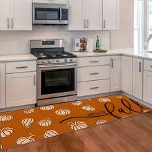 Dywan kuchenny z jesiennym motywem dyni, zmywalny, cienki i łatwy w czyszczeniu, antypoślizgowy, antypoślizgowy. Nadaje się do kuchni, łazienki, sypialni, przedpokoju, umywalki, łazienki, przedpokoju, do użytku wewnątrz i na zewnątrz.